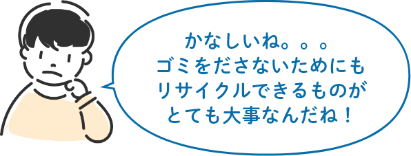 かなしいね。。。ゴミをださないためにもリサイクルできるものがとても大事なんだね！