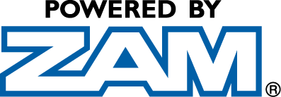 ZAM campaign logo: blue type
